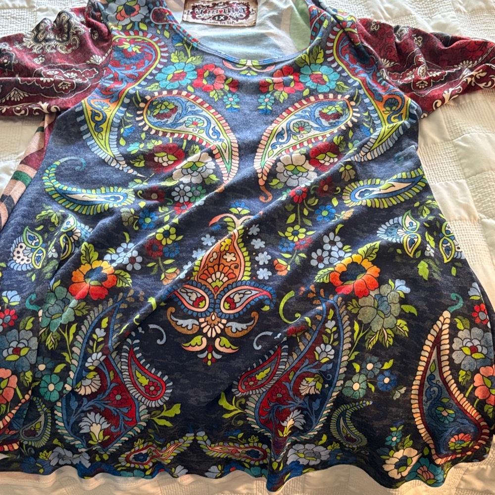 Amma Colorful Paisley Floral Top‎ size 1X